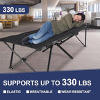 YSSOA Folding Camping Cot with Table for Adults, Portable and Lightweight Sleeping Bed for Outdoor Traveling, Hiking, Easy to Set up, Black