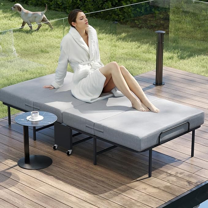 Folding Beds with Mattress, Portable Foldable Bed for Adults, Roll Away Bed Guest on Wheels, Memory Foam Mattress and Metal Frame, Space Saving Fold