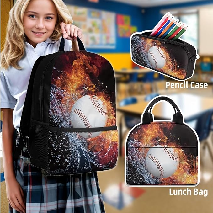 4 in 1 Print Backpack with Lunch Box and Water Bottle Kids School Backpack Boys Basketball Lightweight Teen Bookbag for Boys Ages 8-12 Kindergarten Elementary Middle Camping Travel