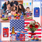 4th of July Can Cooler Sleeves, 18pcs American Flag Beer Drink Can Bottle Cooler Sleeves Collapsible for Fourth of July Coozies Bulk Independence Day Party Decorations Supplies Favors