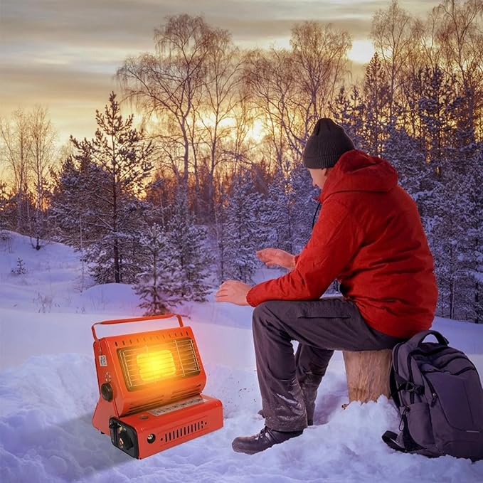 Upgraded 2 In 1 Portable Indoor Butane Heater & Stove with Self Ignition, Safe & Cordless Non Electric Heaters, Butane Emergency Heater for Power Outage, For Camping, Tents, Outdoor (Red)