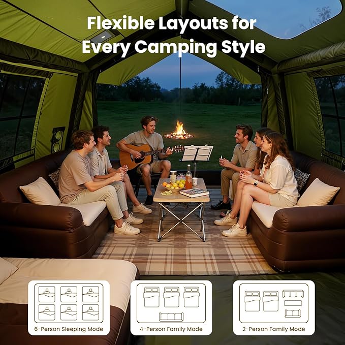 ABORON 2/6/8/10/12 Person Inflatable Camping Tent, Easy Setup Blow Up Tent with Hand Pump, PU3000mm Waterproof & Breathable 4 Season Glamping Tent for Outdoor Camping