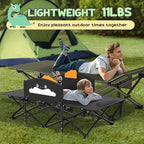 Slendor Toddle Cot, Toddler Portable Bed w/Cartoon Handrail, Blanket (5ft x 4ft), Folding Toddler Cots for Camping, Travel Bed, Extra Long Cot Length 56", Support 330 Lbs, Black
