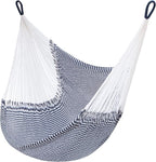 Handwoven Hanging Chair by Yellow Leaf Hammocks - Fits 1 Person, 330lb Max - Kick Back for Full-Body Recline - Weathersafe, Ultra Soft, Hang Anywhere - Color: Stripe Navy Blue - White