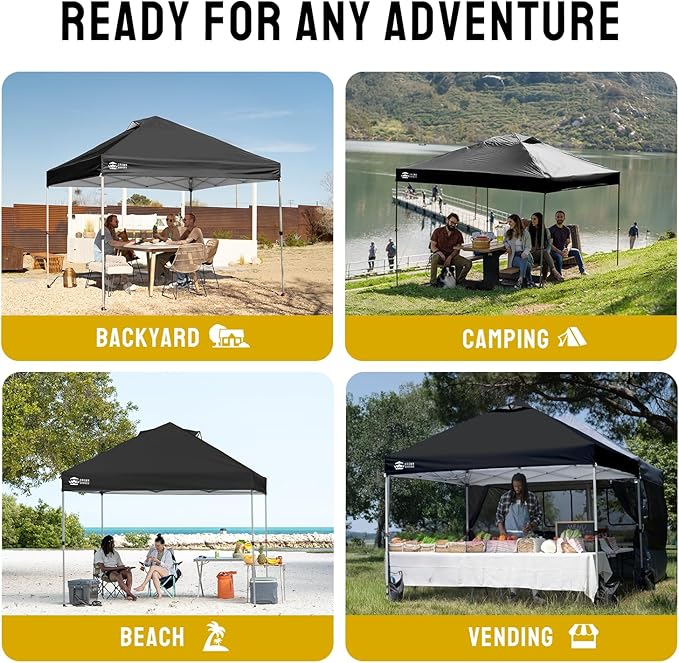CROWN SHADES 12x12 Pop Up Canopy Outside Canopy, Patented One Push Tent Canopy with Wheeled Carry Bag, Bonus 8 Stakes and 4 Ropes, Black