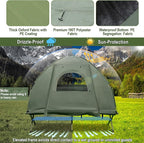 Goplus Camping Tent Cot, 5-in-1 Folding Camping Bed with Awning, Air Mattress, Sleeping Bag, Bedspread, Off Ground Elevated 1-2 Person Cot Tent with Carrying Bag, Air Pump for Camping Picnic Outdoor