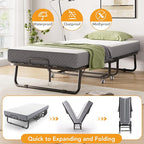 Folding Bed with Memory Foam Mattress, 75" x 31" Cot Size Portable Foldable Bed with Movable Wheels, Space-Saving Sturdy Metal Frame, Twin Rollaway Bed for Adults for Guest Room, Apartment, Camping