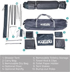 Kakadu Outback Shower Tent Deluxe, Triple Room Portable Privacy Shelter, Outdoor Camping Toilet Tent, Changing Room, Sturdy, Easy Setup - with LED Light, Carry Bag, Towel Rod