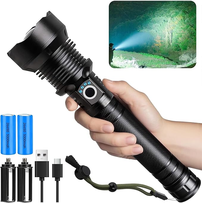 Rechargeable Flashlights High Lumens, Super Bright Tactical Flashlights with 5 Modes & Waterproof, Adjustable Focus Led Flash Lights for Home Camping Emergencies Hiking
