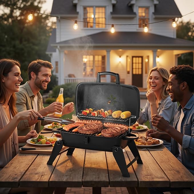 MASTER COOK Portable Charcoal Grill, Foldable Lightweight BBQ Grill with Adjustable Air Vent and 332 sq.in. Cooking Area Outdoor RV, Hiking, Camping, Patio, Tailgating