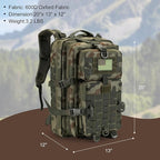 MOLLE Assault Backpack, Tactical Backpack Military Army Camping Rucksack, 3-Day Pack Trip w/USA Flag Patch, D-Rings, Polish Camo