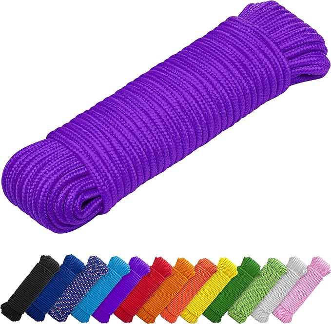 TECEUM Rope – 90 Feet x 3/8 Inch (10mm) – Purple – Strong All-Purpose Utility Rope – Camping, Crafting, Flag Pole, Indoor & Outdoor – Polypropylene Nylon Poly Lightweight Diamond Braided Cord