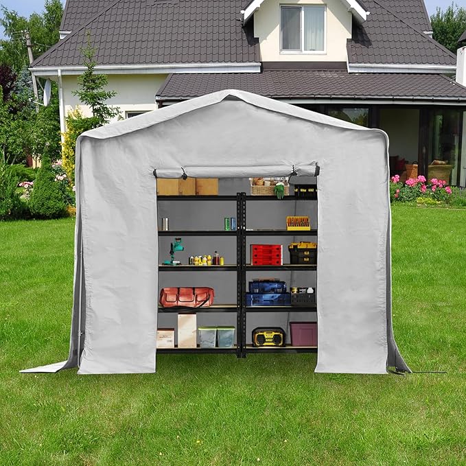 Outdoor Storage Shelter Shed, 8' x 8' Heavy Duty Portable Shed Storage Shelter with Roll-Up Door, Large Steel Frame Garage Garden Shed for Backyard, Patio Lawn
