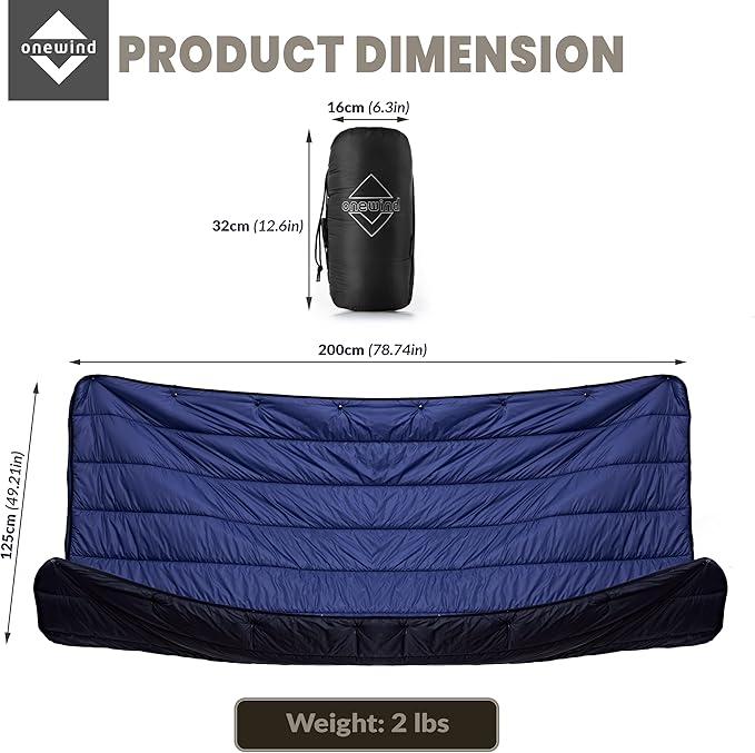onewind Camping Blanket, Recycled Nylon Fabric Dupont Sorona Fillings, Warm, Puffy, Breathable, Windproof, Packable, Lightweight Camping Quilt for Outdoor Hiking Backpacking Travel Beach