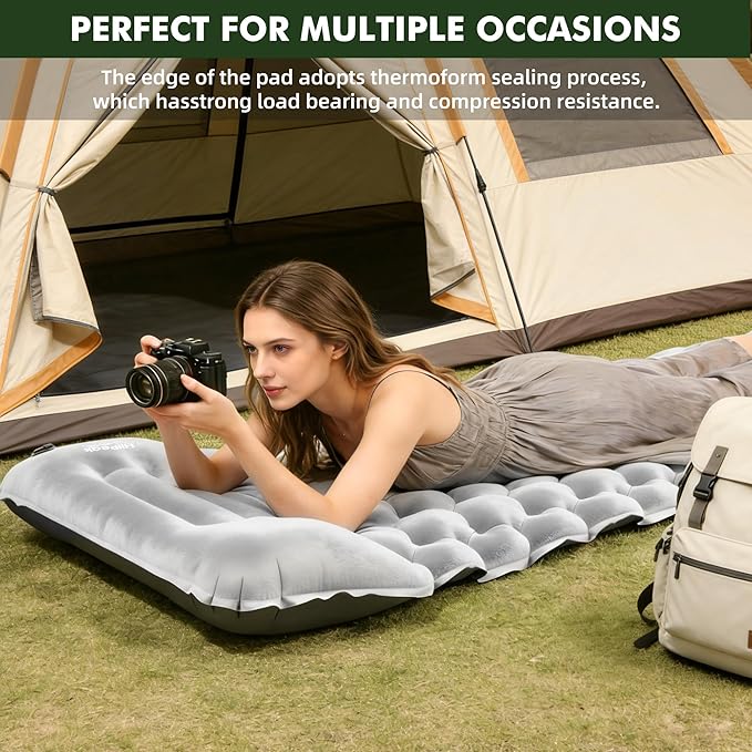 HiiPeak Camping Sleeping Pad, Ultralight Camping Mat with Pillow, Built-in Foot Pump Inflatable Sleeping Pads Compact for Camping Backpacking Hiking Traveling Tent