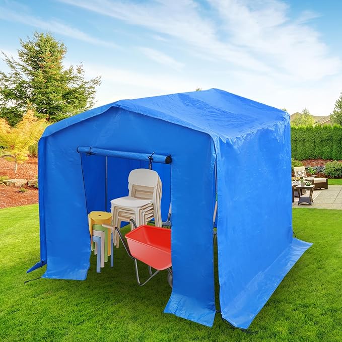 8' x 8' Outdoor Storage Shelter Shed, Heavy Duty Portable Shed Storage Shelter with Roll-Up Door, Large Steel Frame Garage Garden Shed for Backyard, Patio Lawn