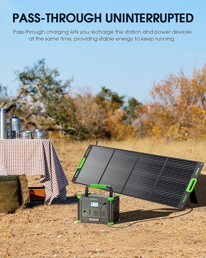 Solar Generator 1000W (Peak 2000W), 999Wh Portable Power Station with 110V Pure Sine Wave AC Outlets, 60W USB-C PD Fast Charging, for Home Backup, RV Camping, Travel & Emergency Off-Grid Living
