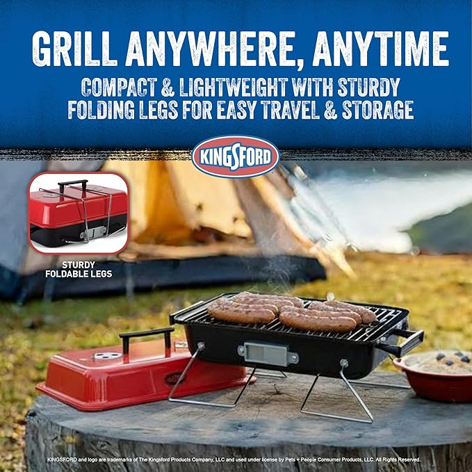 Kingsford Tabletop Charcoal Grill, Portable, Compact Grilling and BBQ, 17" Rectangular, 170 Sq In Cooking Surface