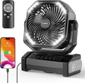 20000mAh Rechargeable Camping Fan - Battery Operated Fan with Light & Remote, Auto Oscillating, 4 Timer, 60 Hrs Work Cordless Tent Fan for Travel Outdoor RV Garage Power Outage Emergency