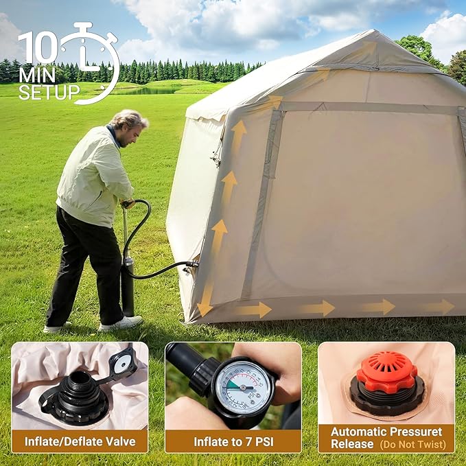 ABORON 2/6/8/10/12 Person Inflatable Camping Tent, Easy Setup Blow Up Tent with Hand Pump, PU3000mm Waterproof & Breathable 4 Season Glamping Tent for Outdoor Camping