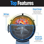 SnS Grills Slow ‘N Sear EasySpin Charcoal Grill Cooking Grate - Compatible with Weber and Other Grills, 2-Zone Stainless Steel Hinged Replacement - Tailgating & Backyard Cooking - 24” Inches