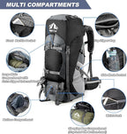 Night Cat Hiking Backpacks 70L Camping Backpacking Packs for Men Women Lightweight Outdoor for Mountaineering Traveling, No Internal Frame