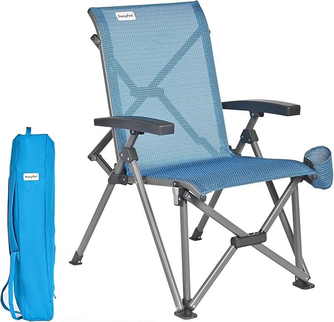 SUNNYFEEL Folding Camping Chair Heavy Duty Ergonomic Chairs Support 500lbs with Adjustable Breathable High Back Support and Cup Holder, Aluminum Frame for Fishing, Camp, Beach, Lawn, RV, Patio