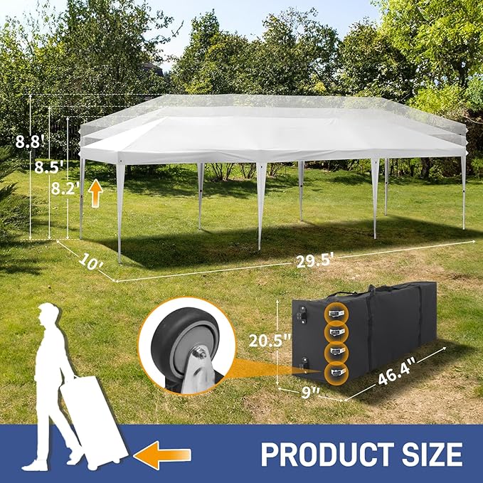 VINGLI Pop Up Canopy Tent with Sidewalls, Outdoor Gazebo Canopy Tent, Patio Event Tents Outdoor Event Shelter for Parties (White, 10x30)