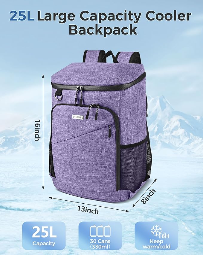 BAGLHER Lightweight Insulated Cooler Backpack - 30 Cans, Leak-Proof for Lunch, Picnic, Hiking, Camping Trips