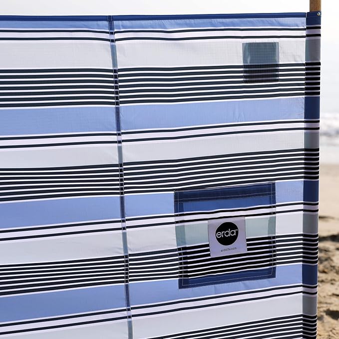 ERDA Surf Stripe Pro Beach Recycled Polyester Rip-Stop 20 ft Lightweight Windscreen, Privacy Screen, Wind Blocker, Free Matching Shoulder Bag (New Mahogany Wood Poles)