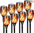 Otdair 96 LED Solar Lights Outdoor Upgraded 8 Pack, 43" Tall & Super Larger Size, Waterproof Solar Torch Light with Flickering Flame, 2200mAh Solar Tiki Torches Decoration Lights, for Path Yard Garden