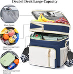 LOKASS Lunch Box for Women/Men-16L-Insulated Lunch Bag, Expandable Double-layer Leakproof Cooler Bag with Upgrade Adjustable Shoulder Strap Ideal for Work/Travel/Picnics（Dark Blue）
