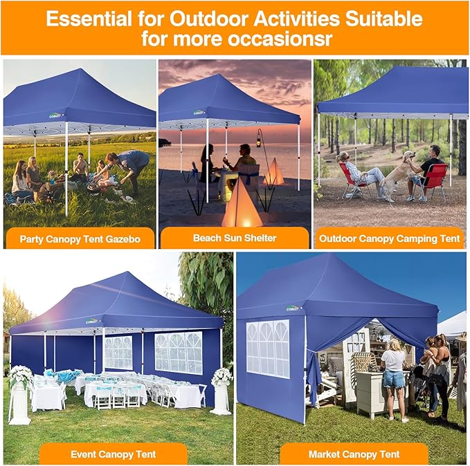 COBIZI Canopy 10x20 Pop Up Canopy Tent with 6 Sidewalls, Waterproof Commercial Canopy Ez Outdoor Instant Gazebo Easy to Set up Event Shelter, Garden Tents for Parties with Sandbags, Dark Blue