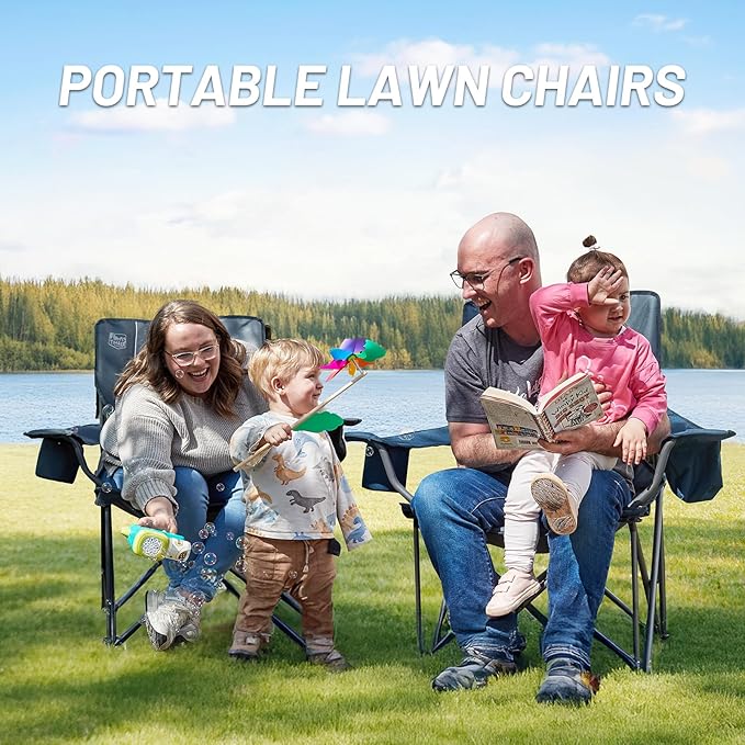 Timber Ridge Oversized Folding Camping Chair for Adults, Support 550 LBS Heavy Duty Chairs with Cup Holder Side Pocket for Camping, Lawn, Picnic, 2 Pack(Navy)