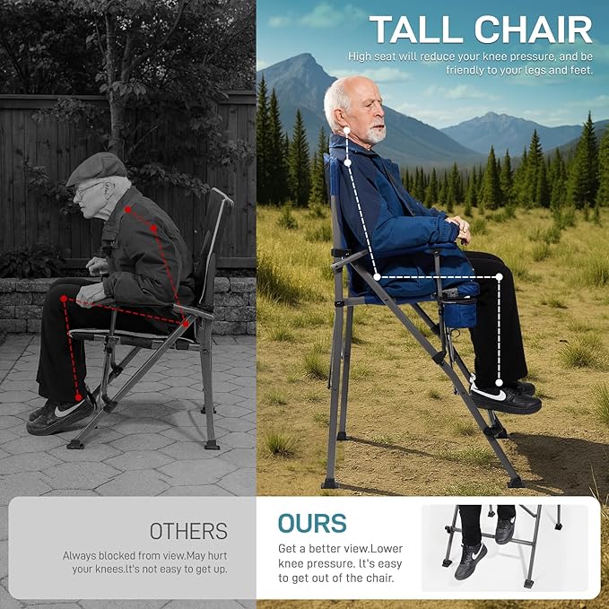 EVER ADVANCED 2 Pieces Tall Camping Camping Directors Chair with Cup Holder 31", Bar Height Folding Chair for Camping, Sports with Carry Bag, Mesh Pockets and Footrest, Heavy Duty 300 lbs, Blue