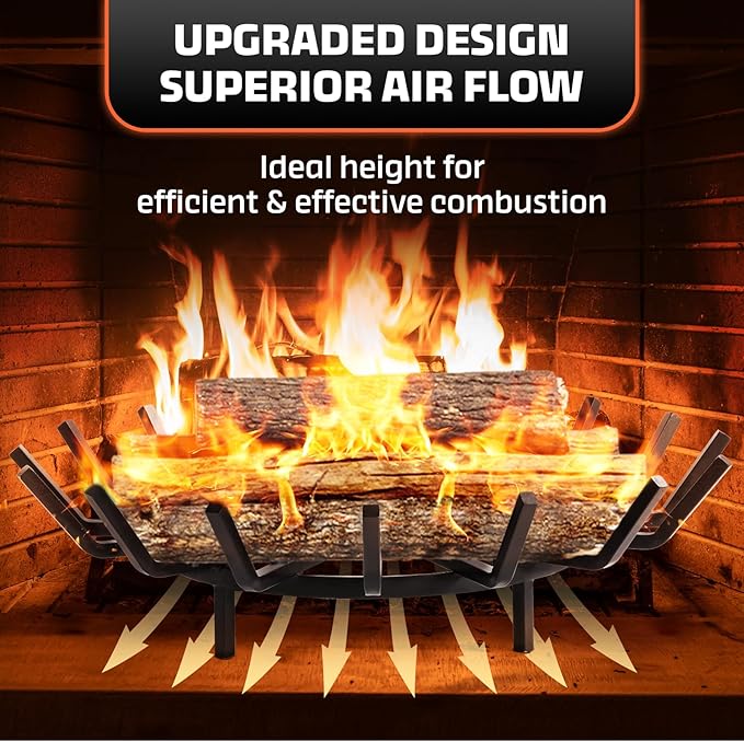 Idzo 27in Fire Grate Log Grate Wrought Iron Fire Pit Round Spider Wagon Wheel Firewood Heavy Duty Bar Fireplace Stove Burning Rack Holder 4Legs Black
