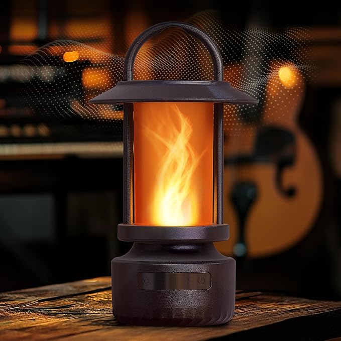 FoxFlame Bluetooth Outdoor Speakers-Realistic LED Flame with 13 Color Options, Powerful 5W Sound,Wireless Outdoor Speakers with Deep Bass for Parties,Camping,Tailgating & Home Ambience(1 Pack)