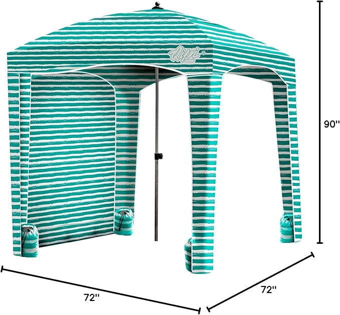 Qipi Beach Cabana - Easy to Set Up Canopy, Waterproof, Portable 6' x 6' Beach Shelter, Included Side Wall, Shade with UPF 50+ UV Protection, Ultimate Sun Umbrella - for Kids, Family & Friends