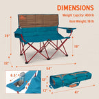 Kelty Loveseat Oversized 2-Person Heavy Duty Folding Camp Chair, Double Seat for Soccer Games, Tailgating, Beach Days (Regular Height/Deep Lake)