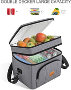 Rnivvi Lunch Box for Men, Double Decker Insulated Cooler Bag Lunch Bag Reusable Leakproof Tote Lunch Container with Strap for Work Family Picnic Hiking Camping, 18 Cans 12L, Large Adults, Gray