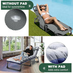 LILYPELLE Folding Outside Chaise Lounge Chair with Mattress, 5 Position Adjustable Patio Folding Lounge Chair Reclining Chairs Perfect for Sunbathing, Camping, Pool, Beach, Patio