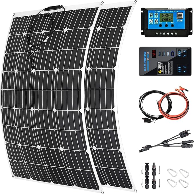 800 Watt Flexible Solar Panel for RV, 2 × 400 Watt 12 Volt Solar Power Panel Kit with 40A Solar Charge Controller & Inverter Monocrystalline Solar Panels for Camping Off Grid Battery Charging Boat