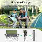 [outlets]VIVOSUN Double Camping Chair, Fully Padded Folding Loveseat, Portable Oversized Duo Chair with Storage Cup Holders, Height-adjustable Armrests & Carry Bag, Supports up to 500lbs, Green & Grey