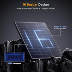N-Type 16BB 100 Watt Solar Panel, 100W Solar Panel with 25% High Efficiency Monocrystalline PV Module, Compact Space-Saving for RV, Van, Marine and Off-Grid 12V System