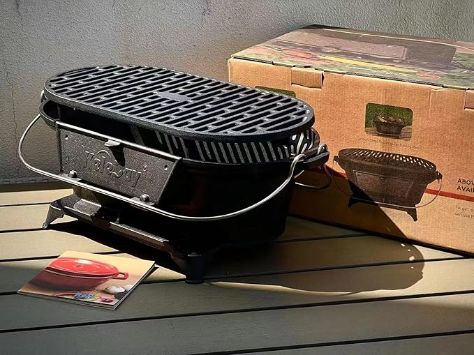 Portable Charcoal Grill Stove,Cast Iron Tabletop BBQ Grill 2 Heights cast iron hibachi,for 2-4 People,for Outdoor, Camping,Picnic,Backyard,Patio