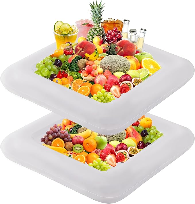 Inflatable Ice Serving Bar 2 PCS, Portable Salad Ice Tray Food Drink Pool Containers Inflatable Cooler for Summer Parties, BBQ, Graduation, Camping or Picnic (24 Inch White)