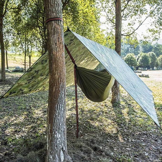 Sail Sun Canopy Camouflage, 57IN Camping Tarp Canopy Waterproof Shade Tent Portable Multifunctional Backpacking Tarp Canopy Waterproof Protection Heavy Duty Shade for Outdoor BBQ Traveling