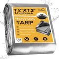 Tarp 12x12 Feet 14 Mil Heavy Duty Waterproof Tarp, Large Multipurpose Cover with Brass Grommets and Reinforced Edges, UV Resistant Thick Poly Tarps for Outdoor Camping Tent Pool Car