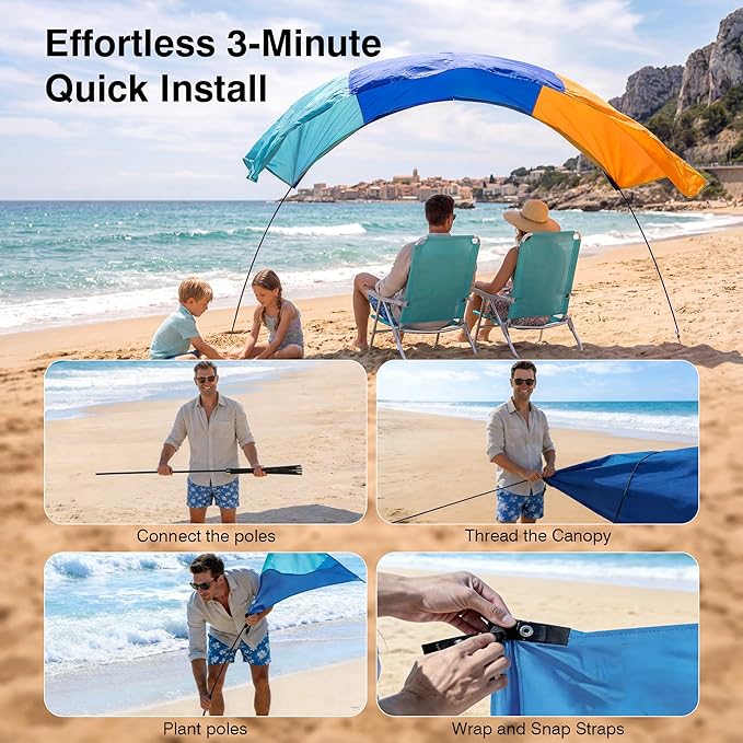 Wind Portable Beach Shade Canopy | Quick 3-Minute Setup | 150 Sq. Ft. Sun Shelter for Up to 8 People | Lightweight with UPF 50+ Protection | Ideal Sun Shelter & Beach Tent for Family Outings