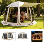 VEVOR Pop up Screen House Tent, 12 x 11 ft, 10-12 Person Screen Gazebo with Extended Awning, Portable Screened in Canopy with Carry Bag, Netting Sides, for Patio, Backyard, and Outdoor Activities